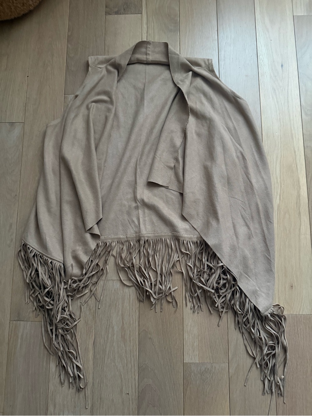 Fringed Taupe Open Front Shawl